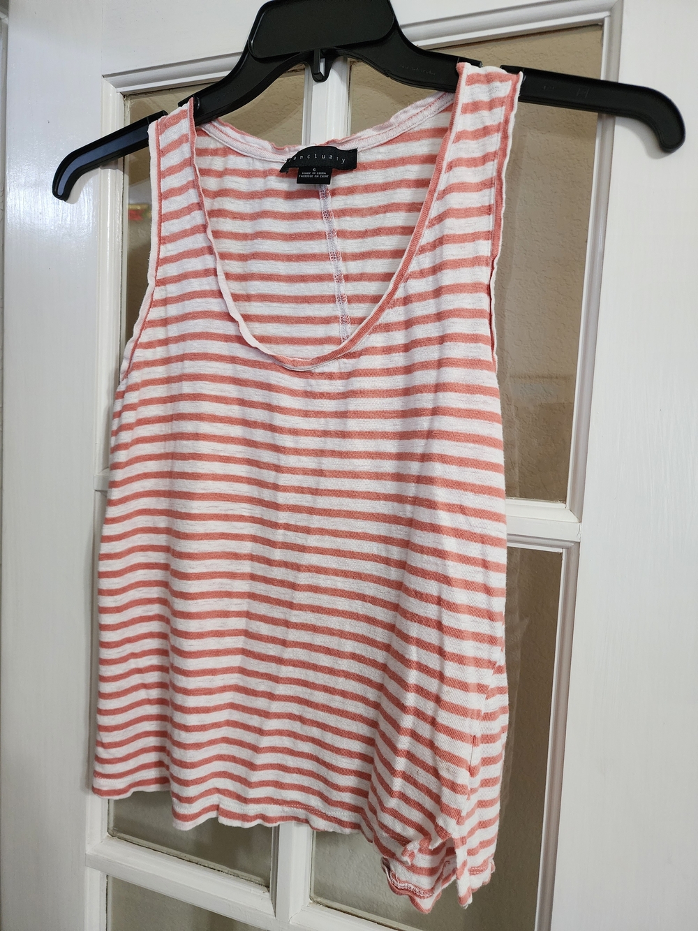 Sanctuary 100% Linen Striped Scoop Neck Tank Top Coral White Small - Picture 2 of 9